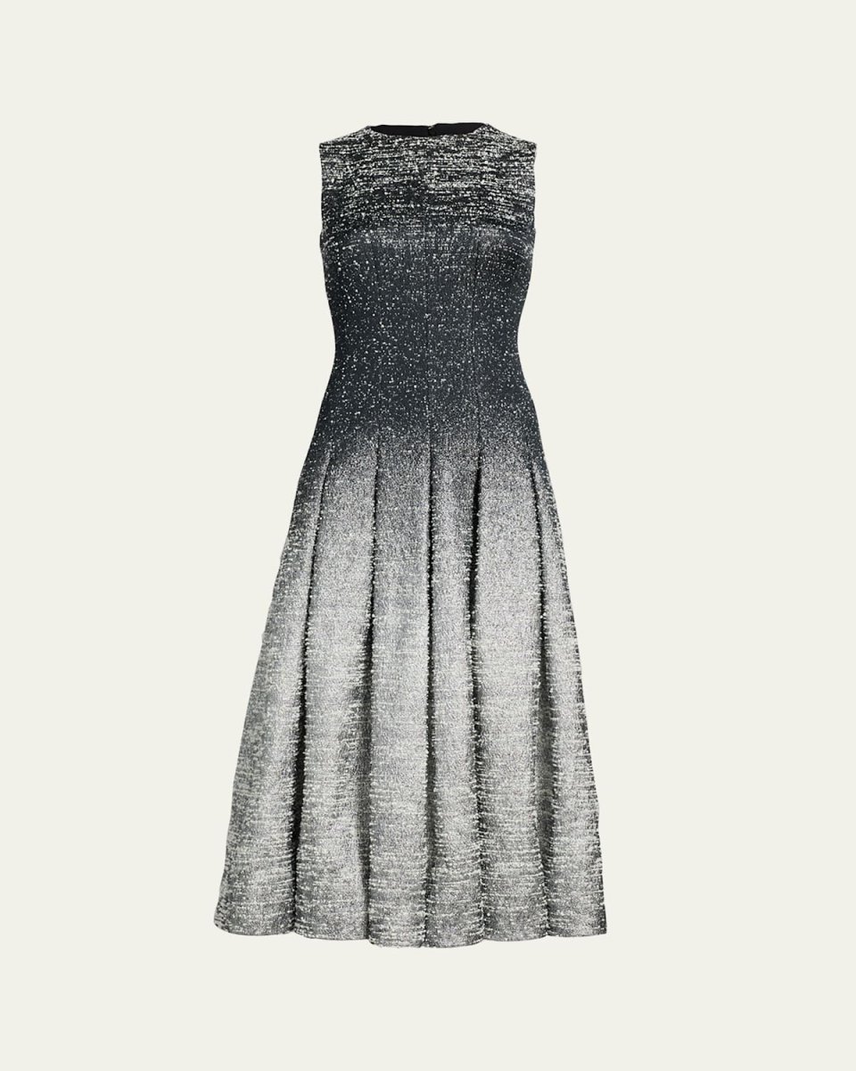 Sleeveless Ombre Metallic Boucle Jacquard Midi Dress